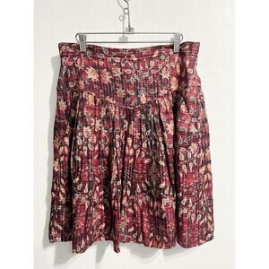 Peruvian Connection Skirt 10 Red Pleated Skirt Floral Plaid Pockets Zip Knee